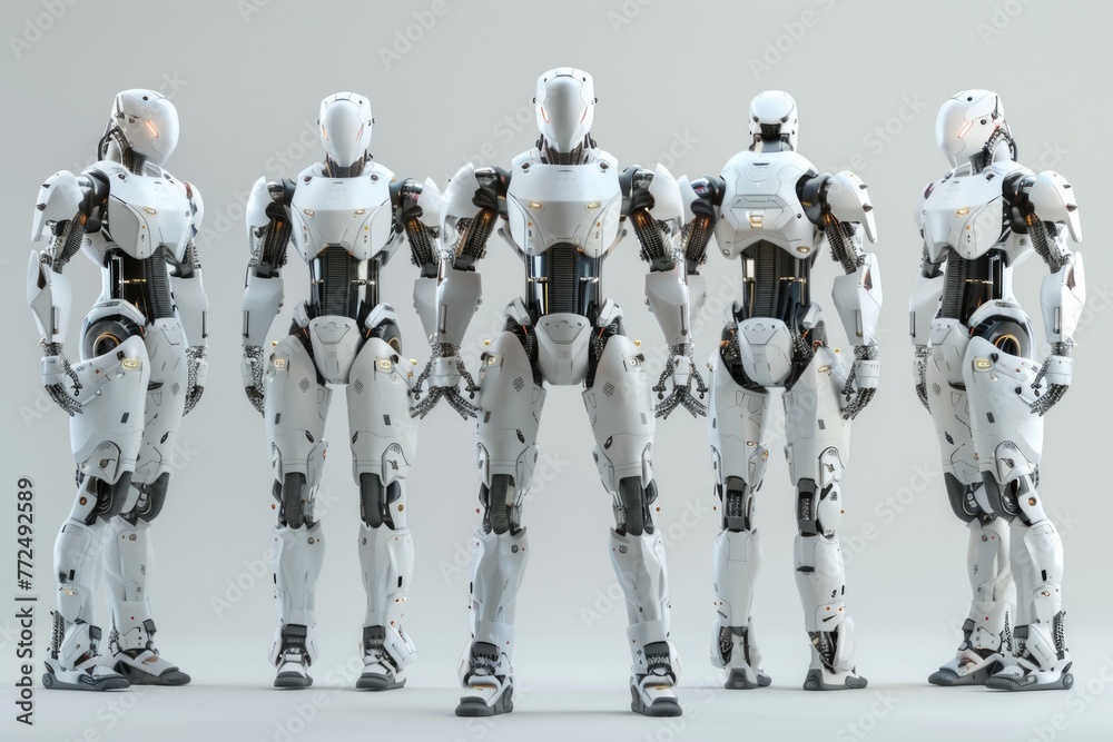 Aufkleber A group of robots standing together. Suitable for technology and innovation concepts