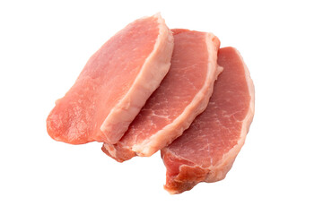 Raw pork pieces isolated on a white background.