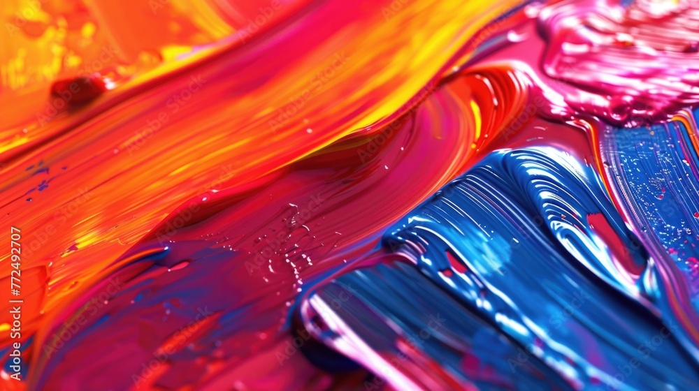 Poster close up of a paintbrush on a colorful background. ideal for artistic concepts