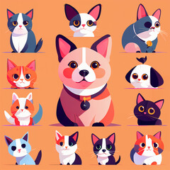 Cartoon Animal Vector Set: Cute Pet Illustrations