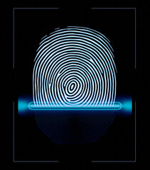 Fingerprint scanning on black background.
- 772492740