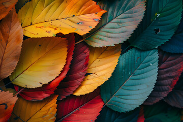 a stack of colorful autumn leaves - obrazy, fototapety, plakaty