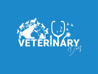 World Veterinary Day. Pet silhouette and stethoscope on earth globe background. World Veterinary Day Banner, Poster, Social Media Post, Web Design Background Template Vector Stock
