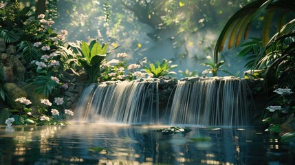 A beautiful waterfall in a lush green forest. Perfect for nature and travel concepts