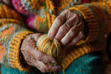 a person's hands spinning wool into yarn