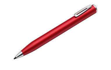 A vibrant red pen resting on a clean white background