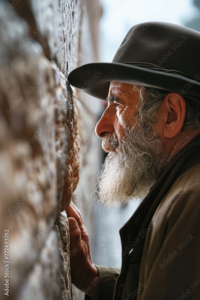 Poster A man with a long beard wearing a hat. Suitable for various concepts and designs