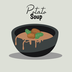 Flat Design Illustration with Soup at Potato,Basilic