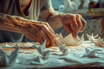 a person's hands crafting intricate origami figures