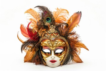 Close up of a mask with feathers. Ideal for costume parties