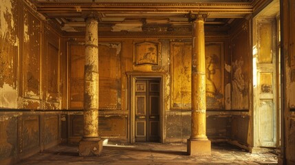 A simple image of an empty room with columns and a door. Suitable for interior design projects