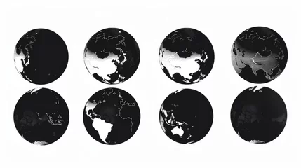 Fotobehang A set of six black and white globes, perfect for educational or scientific projects © Fotograf