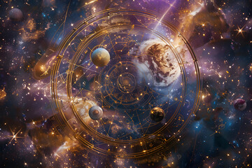 Journey into the Mystic Cosmos through the Lens of KP Astrology - obrazy, fototapety, plakaty