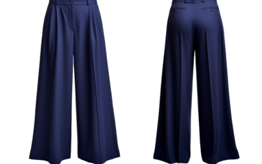 A pair of blue pants displayed on a mannequin