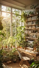 Fototapeta na wymiar Urban jungle in living room interior with many plants