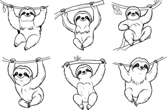 Unau Linnaeuss Two Toed Sloth hand drawn coloring page and outline vector design