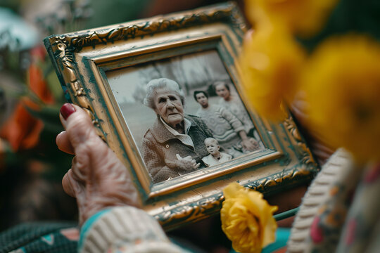 a person holding a photo frame containing images of cherished memories shared with loved ones