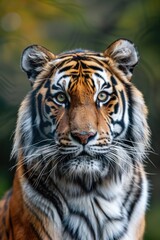 Fototapeta premium Detailed image of a tiger with a blurred backdrop. Ideal for wildlife or animal-themed projects