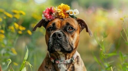 Cute dog wearing a flower crown, perfect for pet lovers