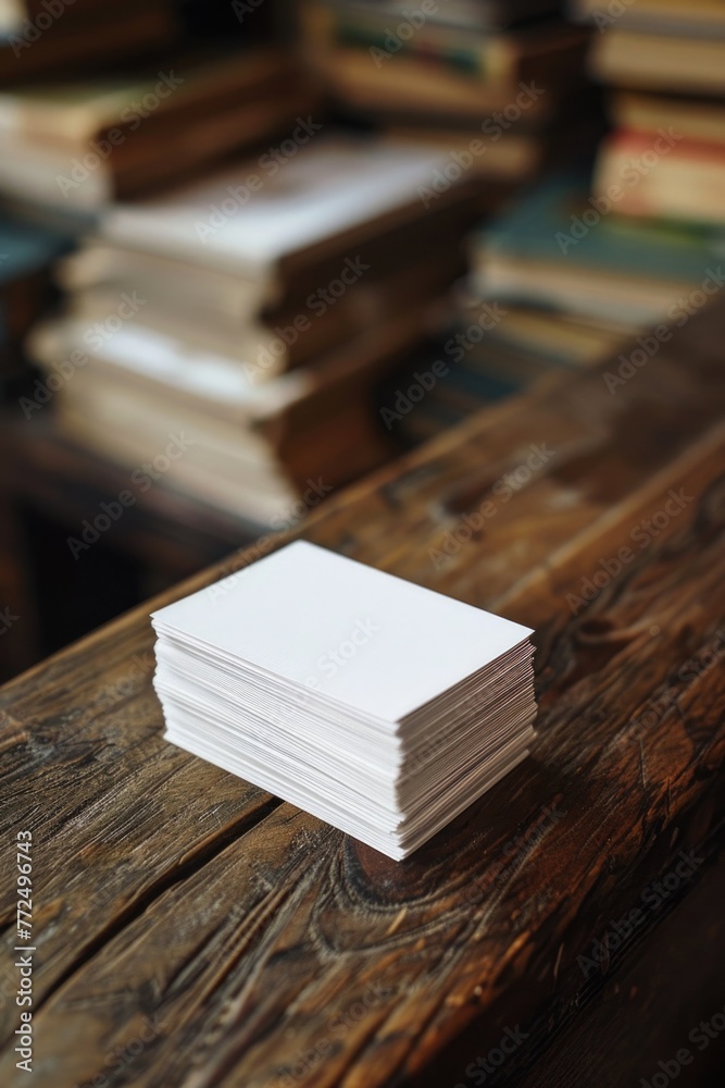 Poster a stack of books on a wooden table, ideal for educational and reading concepts