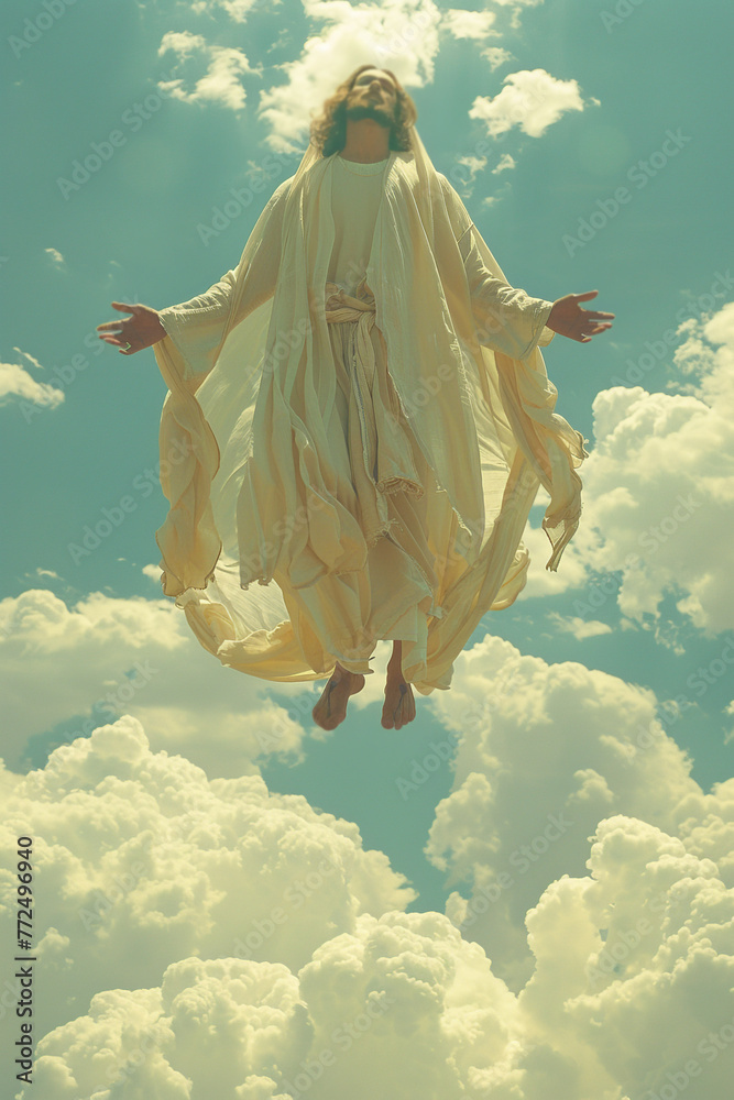 Wall mural the ascension of jesus christ. christian religious illustration for church easter publications