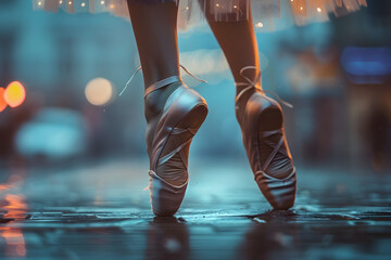 a dancer's feet in ballet shoes - obrazy, fototapety, plakaty