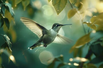 Fototapeta premium A hummingbird flying through the air. Great for nature or wildlife concepts