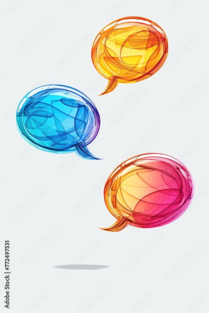 Poster Three colorful speech bubbles floating in the air. Great for presentations or social media graphics