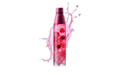 A pink bottle filled with ice and water, creating a refreshing and hydrating drink