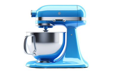 A blue mixer with a metal bowl on top of it, ready to whip up some delicious treats