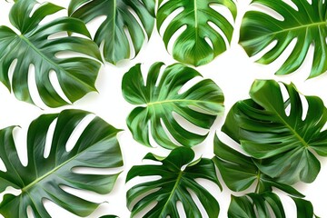 A group of green leaves on a white surface. Perfect for nature-themed designs