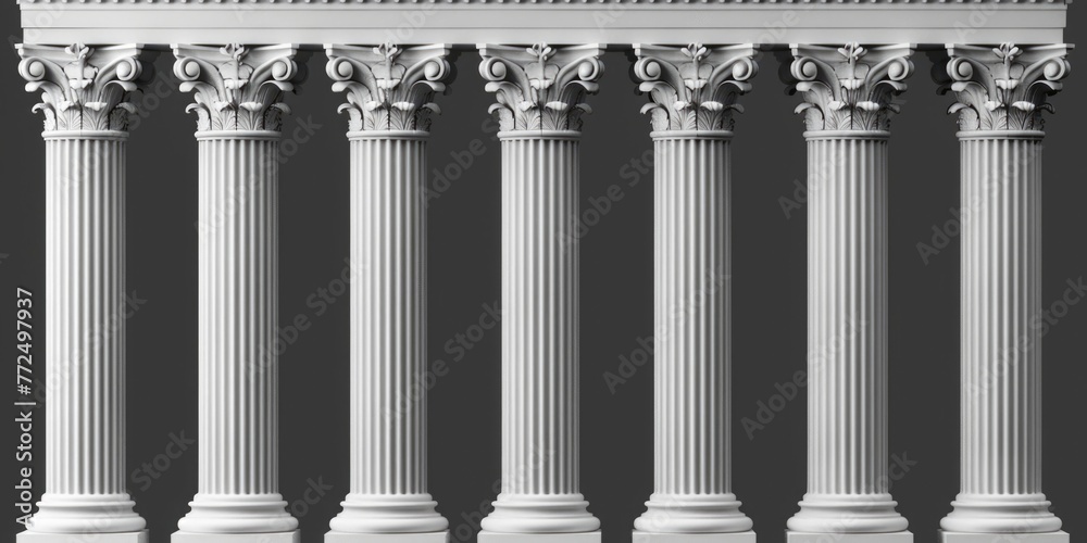 Aufkleber A row of columns with a clock on top. Suitable for architectural and time-related concepts