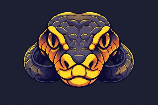 A striking image of a yellow and black snake head against a black background. Perfect for wildlife or reptile themes
