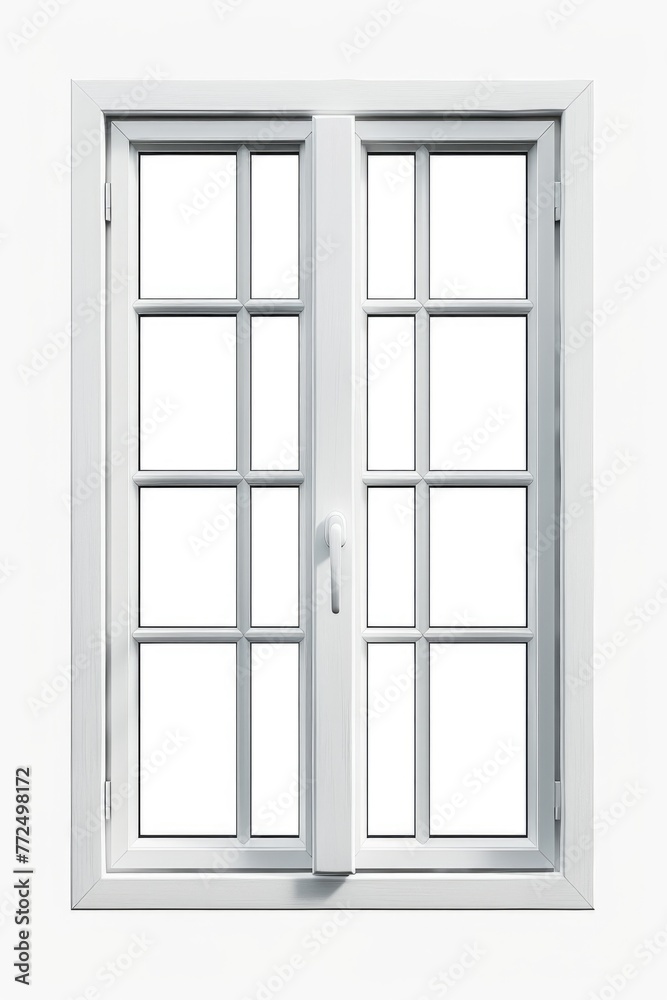 Poster a double window with a white frame, suitable for interior design projects