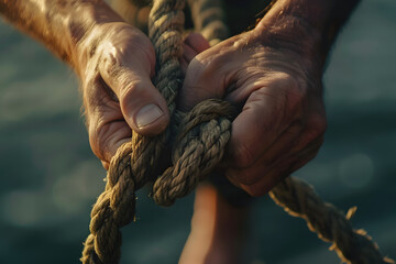 a person's hands tying a knot in a rope