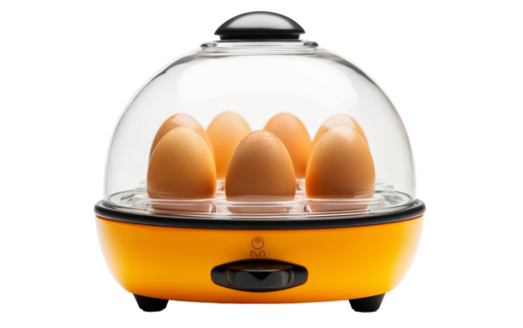 Egg cooker with perfectly boiled eggs nestled inside