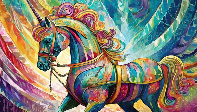 Abstract colorful whimsical horse portrait