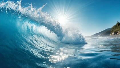 Majestic breaking crashing ocean wave  - obrazy, fototapety, plakaty