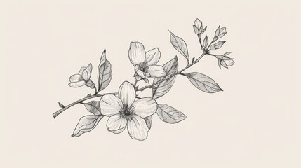 Simple drawing of a flower on a branch. Suitable for various design projects