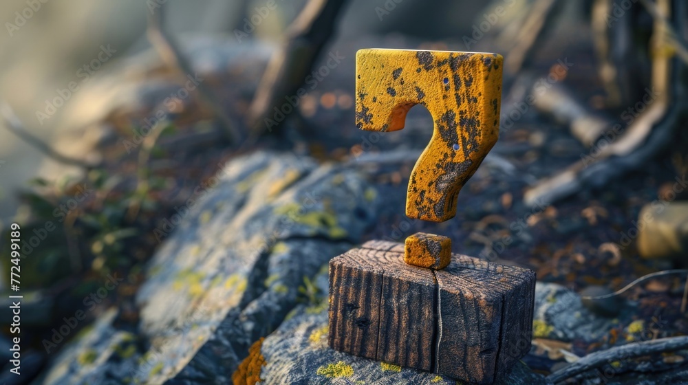 Poster a piece of wood with a question mark symbol. can be used for educational or business concepts