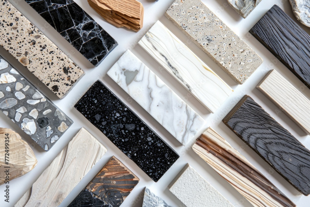 Aufkleber collection of different types of wood and stone, suitable for various design projects