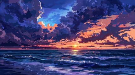 Sunset Over Ocean Painting