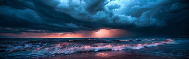 Approaching Storm Over Ocean Shore - obrazy, fototapety, plakaty