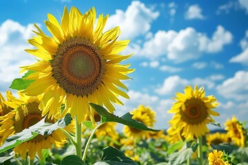 Fototapeta premium Field of Sunflowers Under Blue Sky