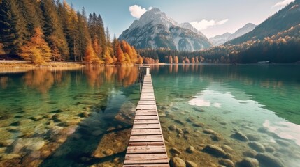 Beautiful autumn scene of Hintersee lake. Colorful morning view of Bavarian Alps on the Austrian border - obrazy, fototapety, plakaty