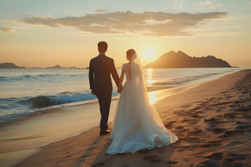 bride and groom in the beach