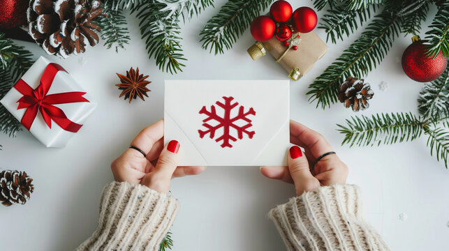 Christmas message holding by a woman hend