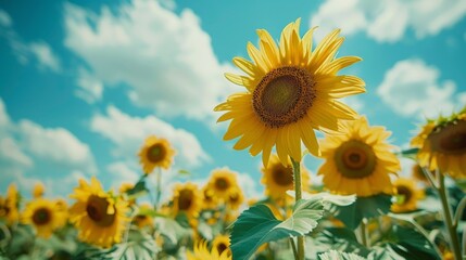 Obraz premium Sunflower Field Under Blue Sky