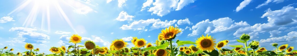 Sunflowers in Bright Blue Sky - obrazy, fototapety, plakaty