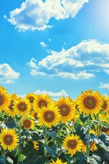 Obraz premium Sunflowers Field Under Blue Sky